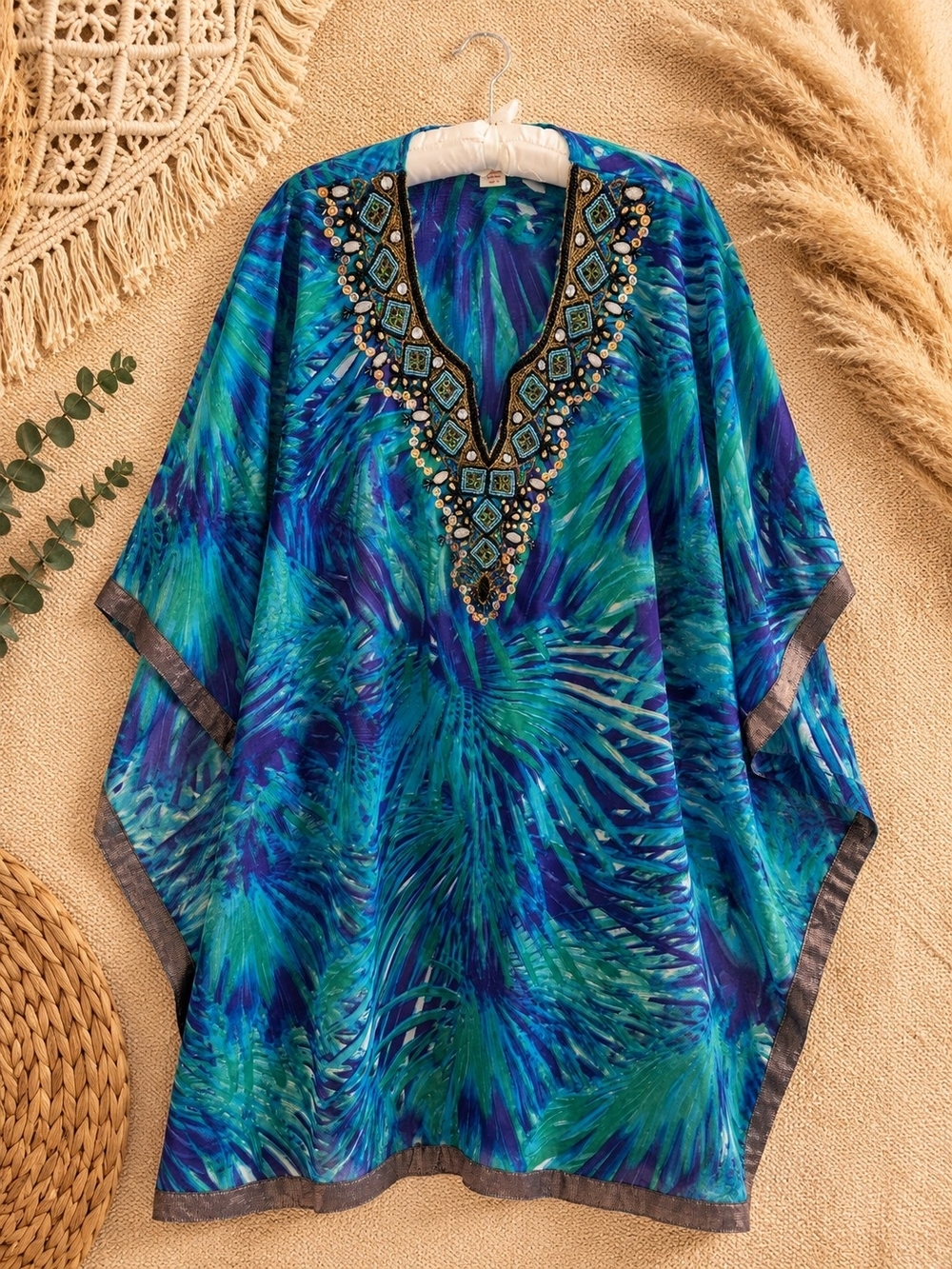 Lucky & Coco Beaded Tropical Kaftan Tunic 1X